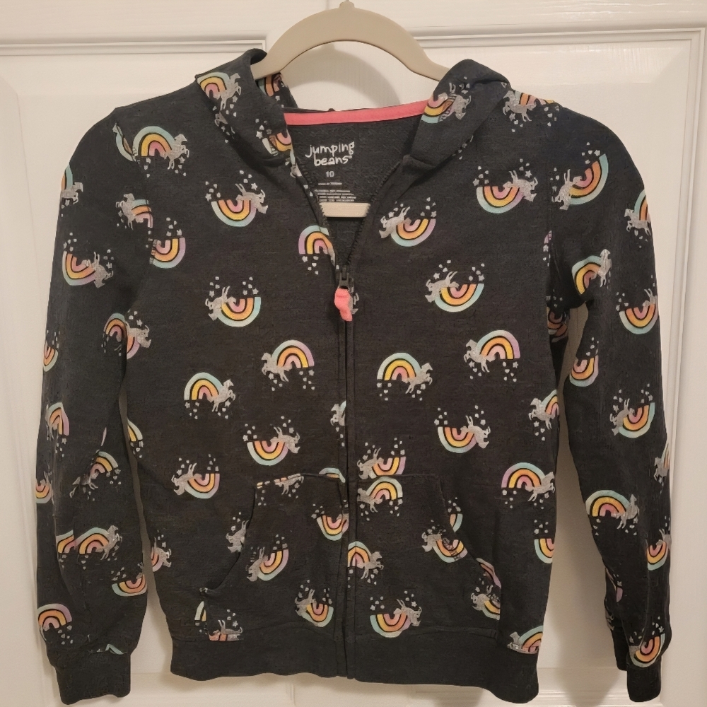 Jumping Beans Kids' Gray Unicorn Zip Up Hoodie Size 10